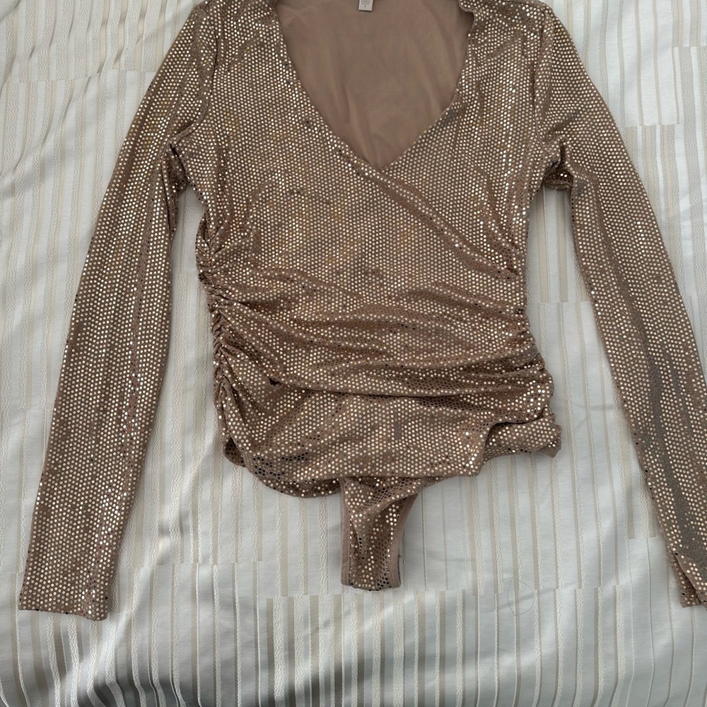 Guess Gold Shimmer Long Sleeve Bodysuit